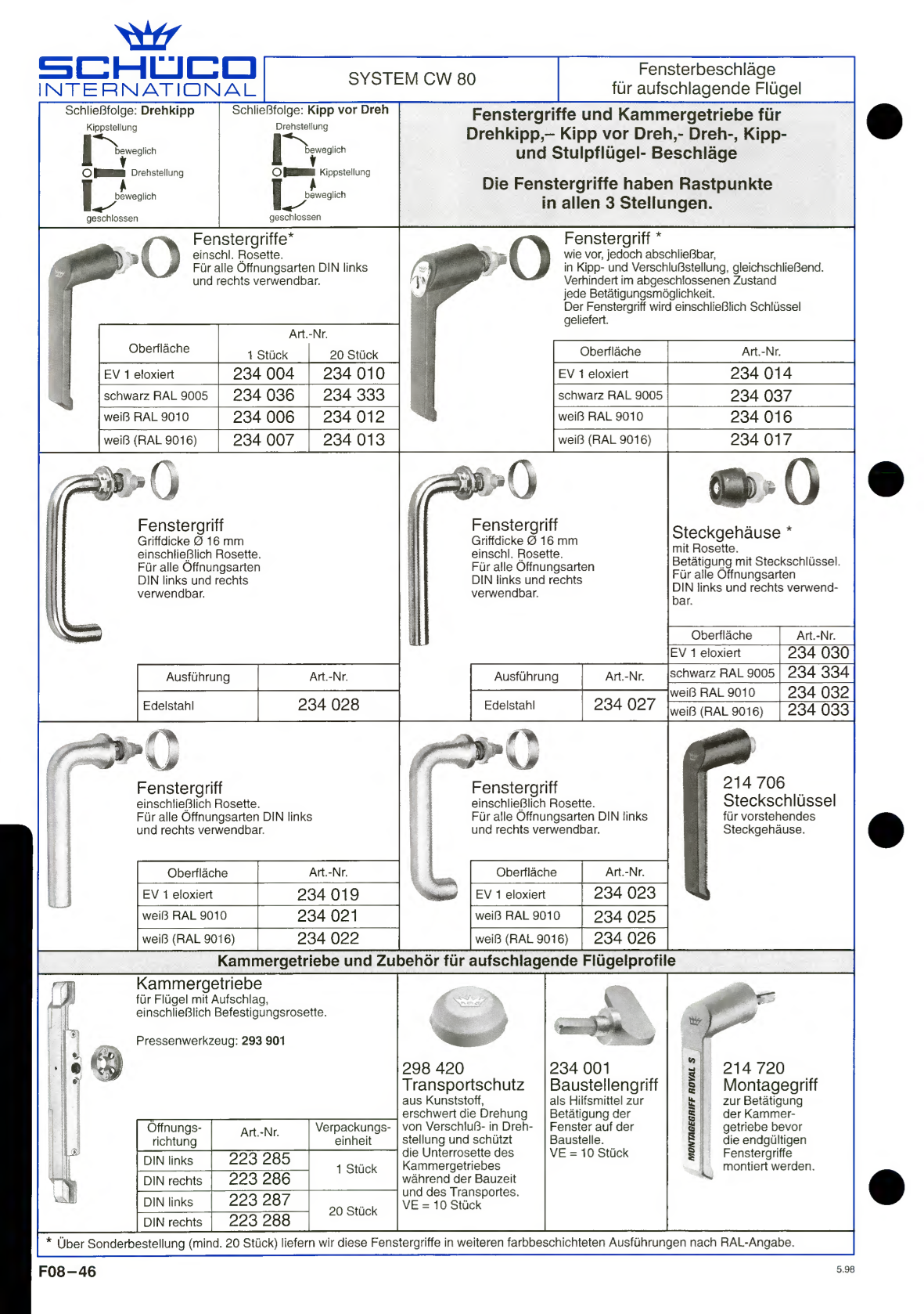 Schüco Fenstergriff Aluminium RAL 9016 weiß 234007