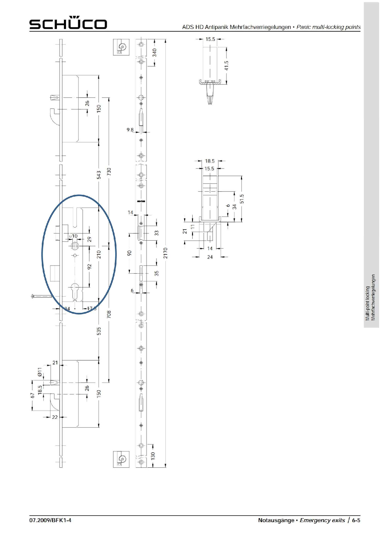 Schüco 211641 Reparaturartikel Hauptschloss-Set für Antipanik Schwenkhaken-Bolzenschloss